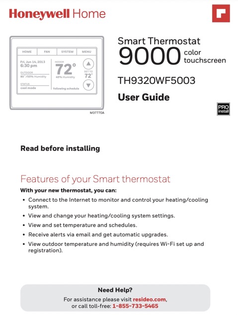 Honeywell Home TH9320WF5003 User Manual