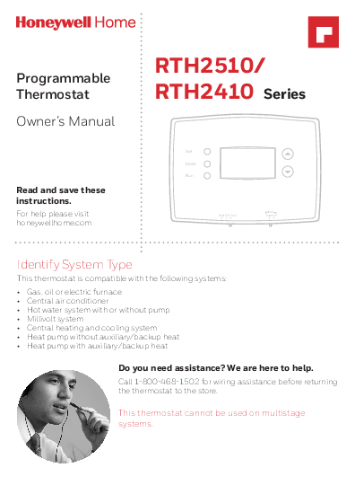 Honeywell Programmable Thermostat RTH2510 Owner’s Manual