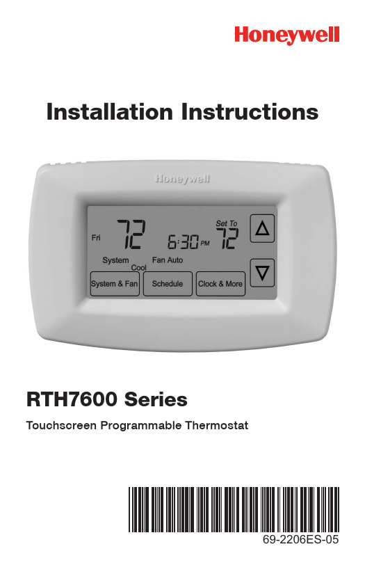 Honeywell RTH7600 Series Installation Instructions