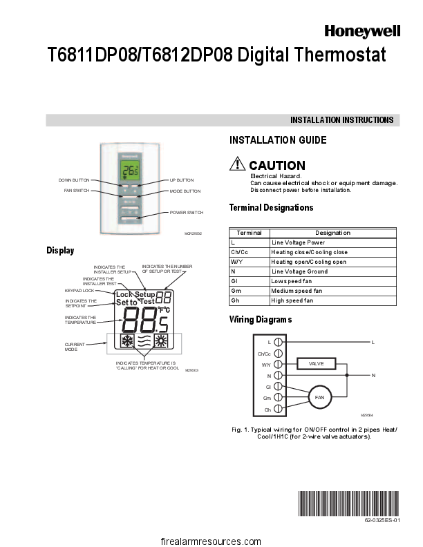 Honeywell Digital Thermostat T6811DP08 Instruction Manual