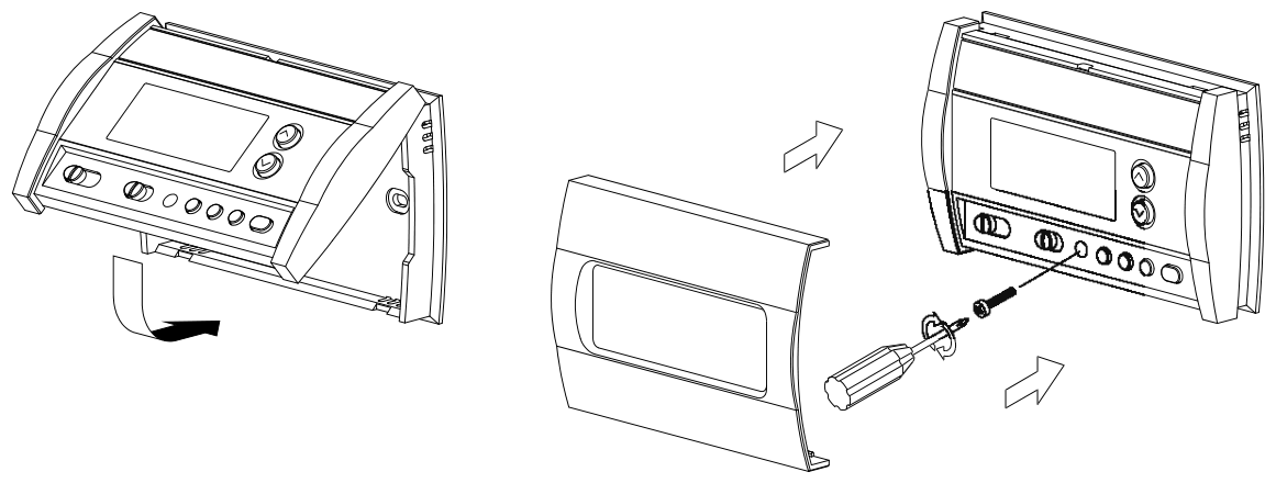 Mounting the thermostat on the baseplate, securing it with the locking screw and installing the faceplate